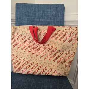 Vintage Nabisco Canvas Tote Bag Red Cream All Over Logo Print Large Grocery Bag